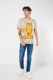 Camiseta con estampados de Garfield kaki y manga corta