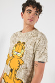 Camiseta con estampados de Garfield kaki y manga corta