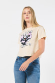 Camiseta kaki crop top con arte de Félix el Gato