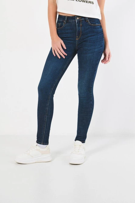 Jean tiro alto jegging azul con ajuste ceñido y cremallera