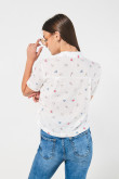 Blusa unicolor estampada crop top con manga corta