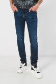 Jean skinny azul oscuro ajustado con bolsillos y tiro bajo