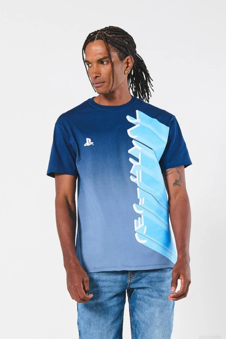 Camiseta azul de PlayStation oversize con cuello redondo