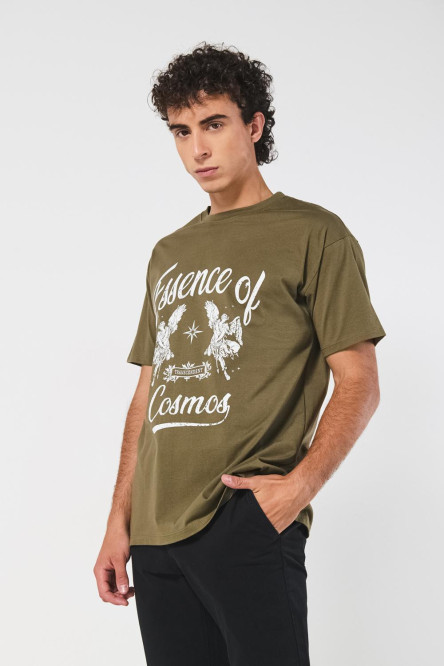 Camiseta manga corta unicolor con estampado en frente.