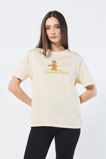 Camiseta de Garfield kaki clara con manga corta