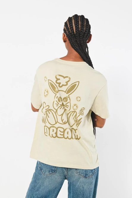 Camiseta unicolor para mujer manga corta estampada en frente