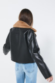 Chaqueta unicolor biker con efecto pelo y cremallera