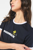 Camiseta para mujer con estampado en frente de Snoopy manga corta, con  cuello y puños en rib en color contraste