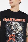 Camiseta manga sisa negra con arte de Iron Maiden