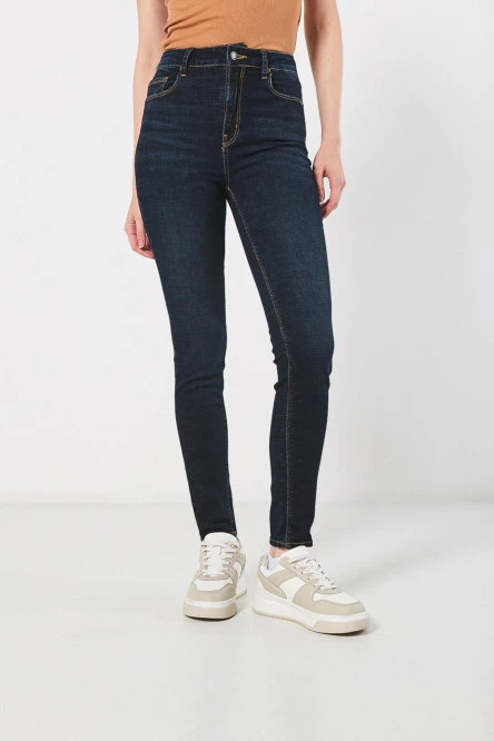 Jean jegging súper tiro alto azul ajustado con bolsillos