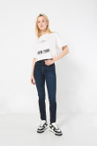 Jean jegging tiro alto azul intenso con cremallera en frente