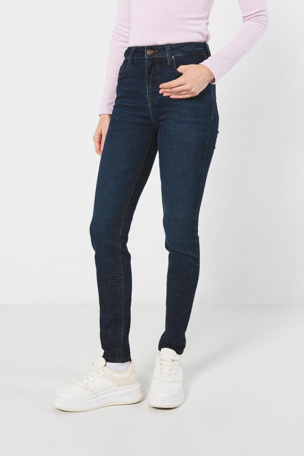 Jean jegging ajustado azul intenso con tiro alto