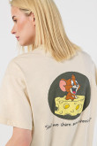 Camiseta de Tom y Jerry kaki clara oversize cuello redondo