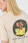 Camiseta de Tom y Jerry kaki clara oversize cuello redondo