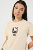 Camiseta crop top kaki clara con diseño de Félix el Gato