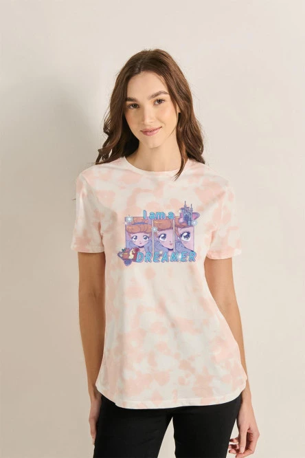 Camiseta unicolor cuello redondo con diseño de Cenicienta