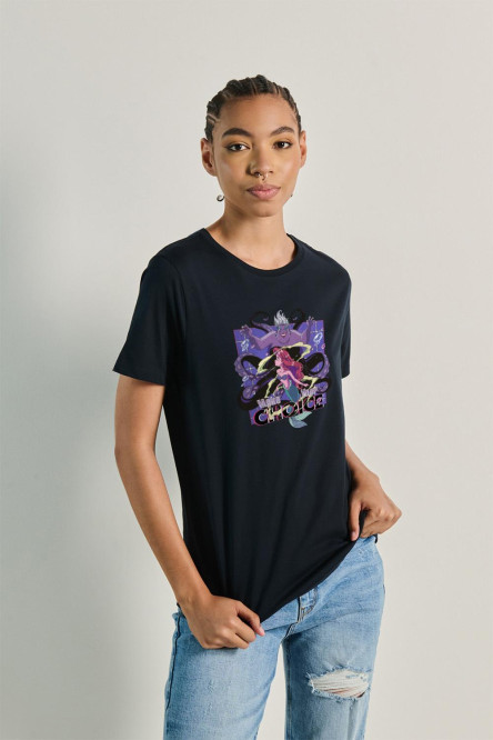 Camiseta manga corta unicolor con estampado de Ariel