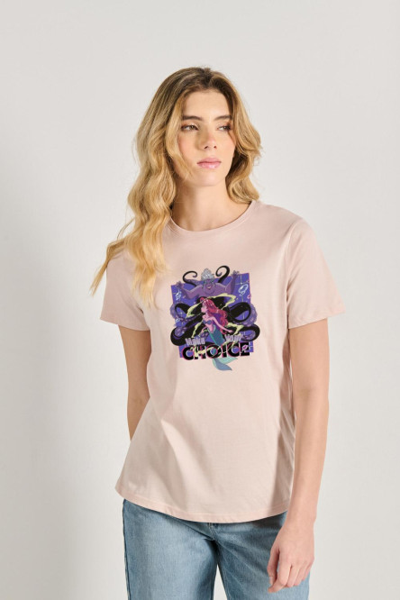 Camiseta manga corta unicolor con estampado de Ariel