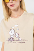 Camiseta kaki manga corta con diseño de Snoopy