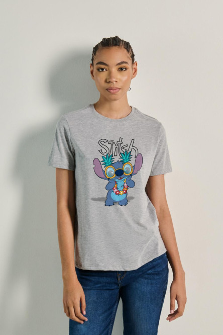 Camiseta de Stitch en algodón unicolor con manga corta