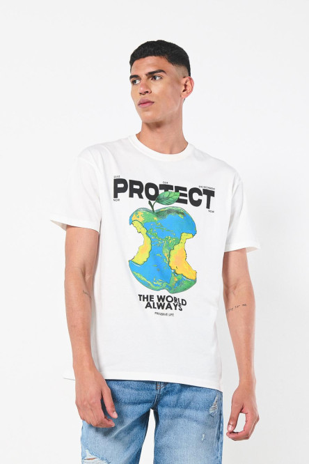 Camiseta unicolor con diseño de medio ambiente y manga corta