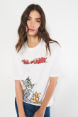 Camiseta oversize crema de Tom y Jerry con manga corta