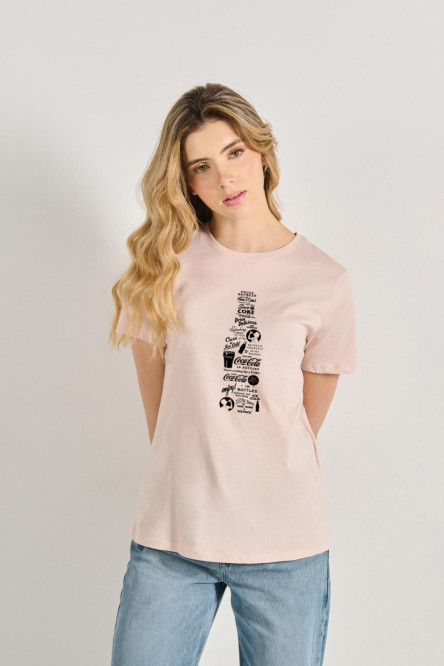 Camiseta básica manga corta para mujer con estampado en el frente coca cola