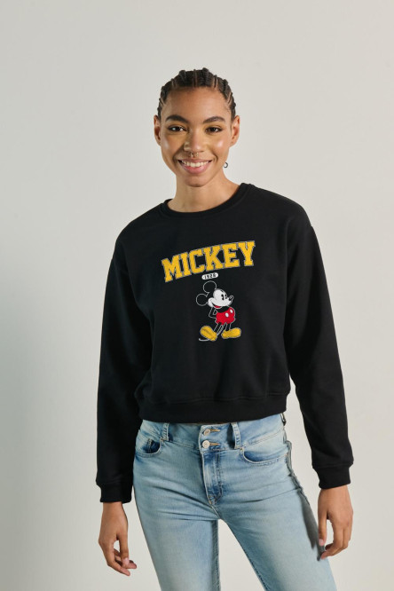 Sueter hombro rodado para mujer con estampado en el frente de Mickey