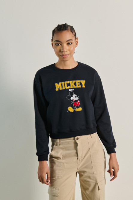 Sueter hombro rodado para mujer con estampado en el frente de Mickey