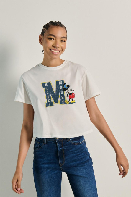 Camiseta crop top con estampado en el frente de Mickey Mouse