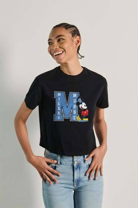 Camiseta crop top con estampado en el frente de Mickey Mouse