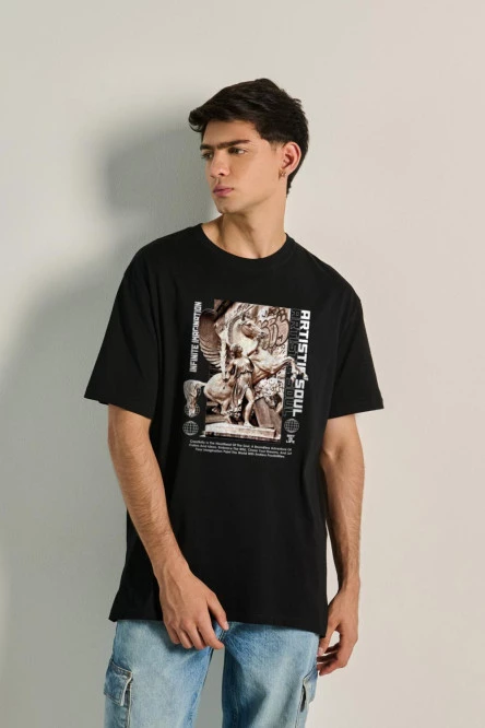 Camiseta oversize unicolor con diseño de escultura artística