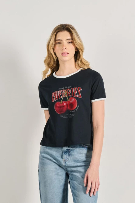 Camiseta de contrastes femenina de cherries