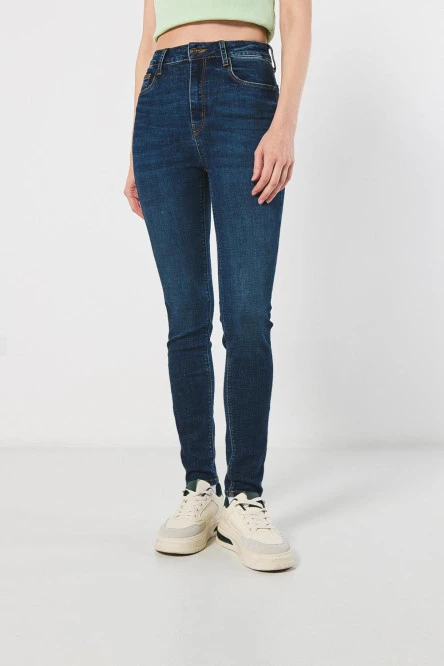 Jean jegging azul oscuro con tiro súper alto y bolsillos