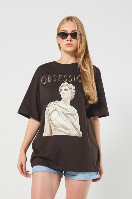 Camiseta femenina manga corta oversize con estamado en frente