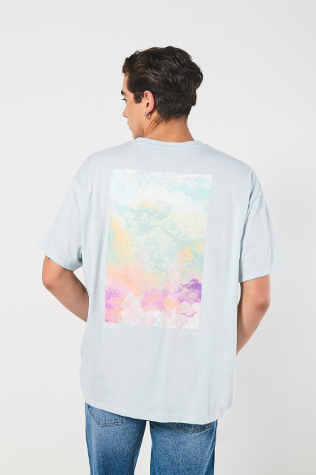 Camiseta azul manga corta oversize con paisaje artístico