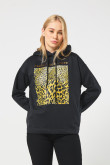 Buso con capota para mujer oversize estampado en frente aanimal print, puños con dobladillo y bajo con rib,