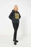 Buso con capota para mujer oversize estampado en frente aanimal print, puños con dobladillo y bajo con rib,