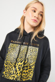 Buso con capota para mujer oversize estampado en frente aanimal print, puños con dobladillo y bajo con rib,