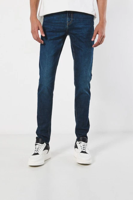 Jean skinny azul oscuro ceñido con tiro bajo y bolsillos