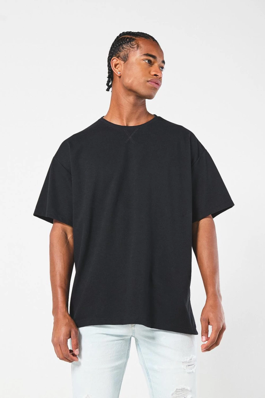 Camiseta para hombre manga corta oversize con textura y pespunte en frente