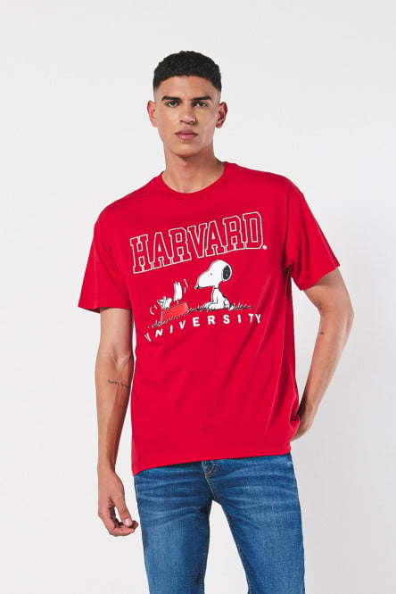 Camiseta manga corta con estampado en frente de Harvard y Snoopy