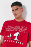 Camiseta manga corta con estampado en frente de Harvard y Snoopy