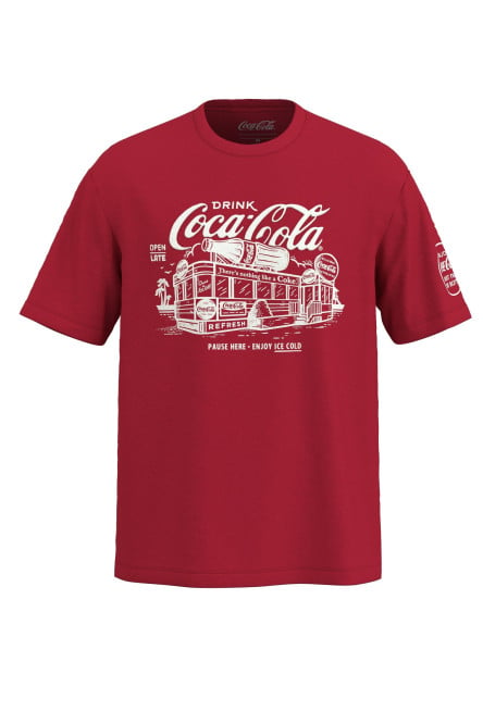 Camiseta manga corta roja con estampado de Coca-cola.