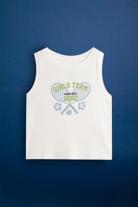 Camiseta manga corta blanca en rib de tennis para teens