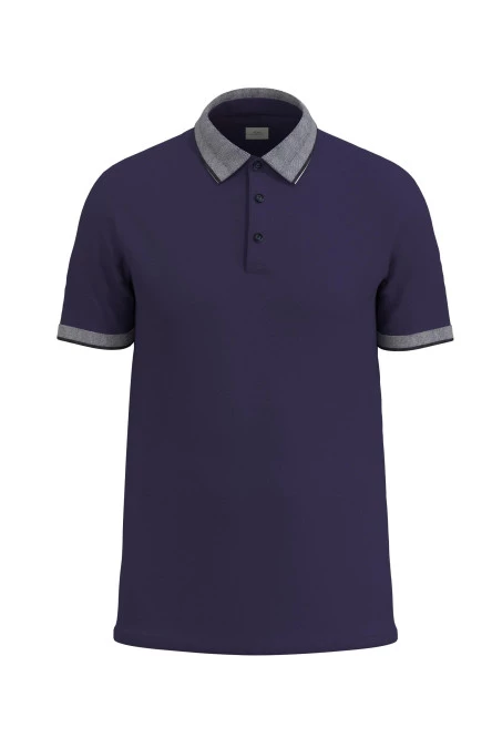 Camiseta polo unicolor con puños y cuello en contraste