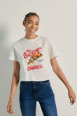 Camiseta unicolor crop top con estampado de pizza