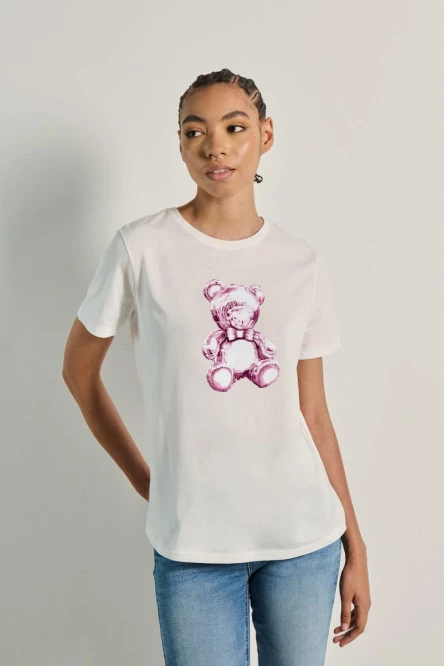 Camiseta manga corta de estampado de oso