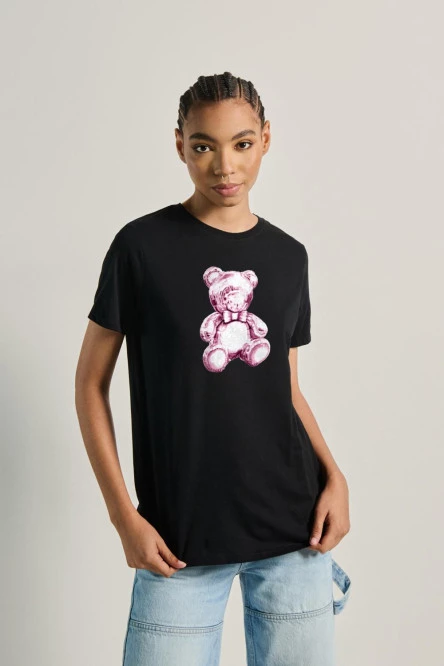 Camiseta manga corta de estampado de oso