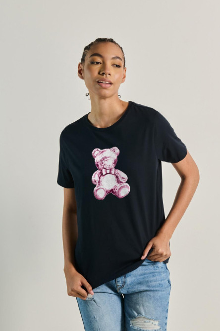 Camiseta manga corta de estampado de oso